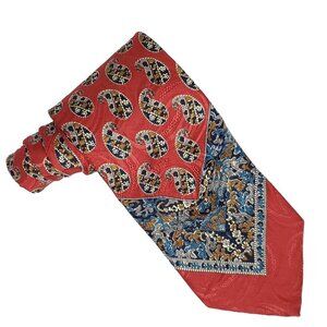 Red Blue Paisley Silk Tie Jacquard Texture Handkerchief Bandana Look Cowboy Glam